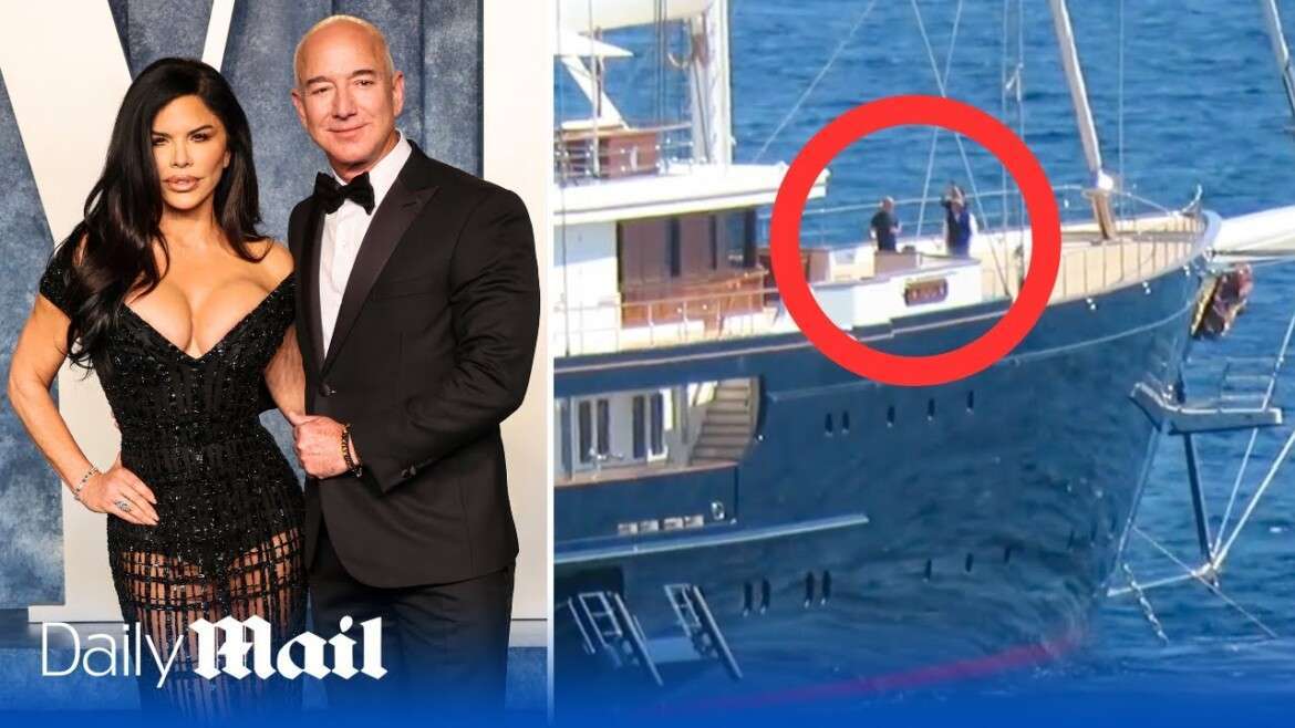 Jeff Bezos kisses girlfriend Lauren Sanchez aboard £500M 'super