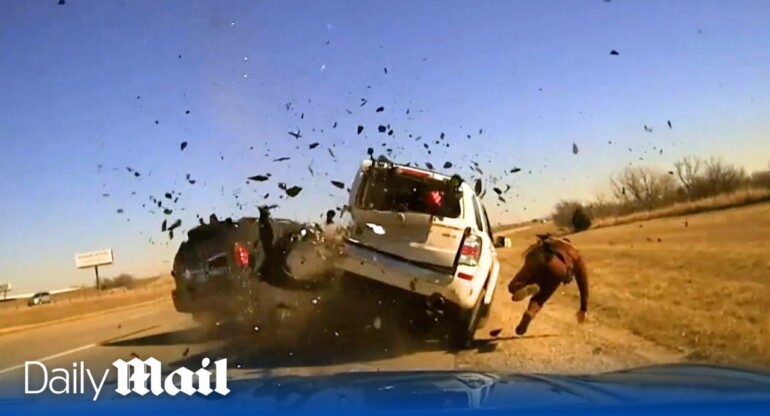 American highway patrolman dodges death by inches during a traffic stop in Oklahoma