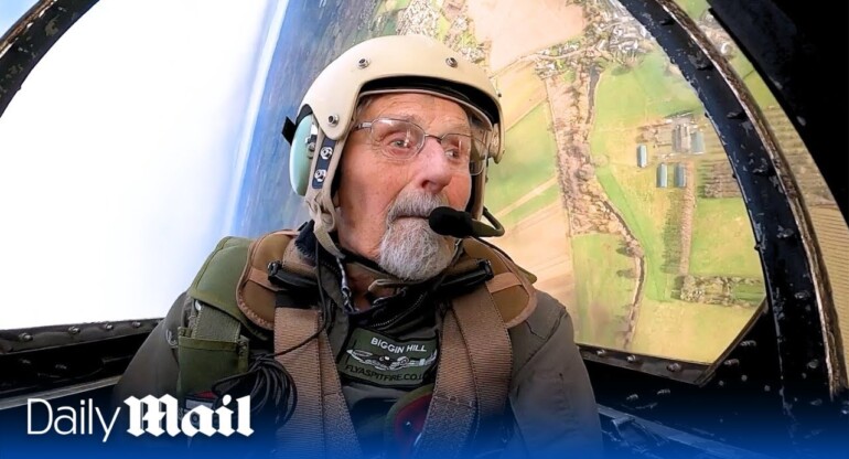 102-year-old former RAF Pilot takes to the skies in iconic Spitfire