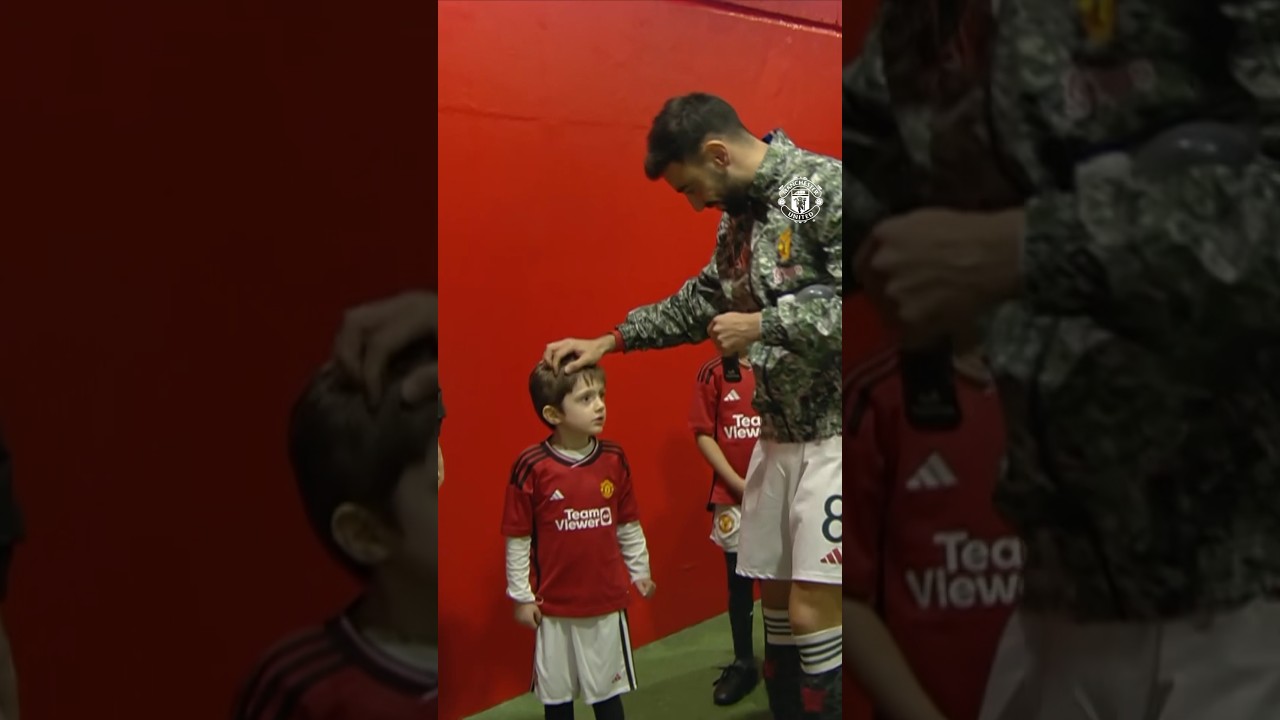 your local bury taxi march 25, 2024 bruno fernandes cheers up crying mascot in old trafford tunnel 🥹