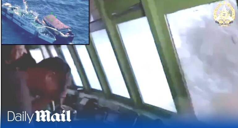 Windscreen smashes during Chinese attack on Philippines supply boat in South China Sea