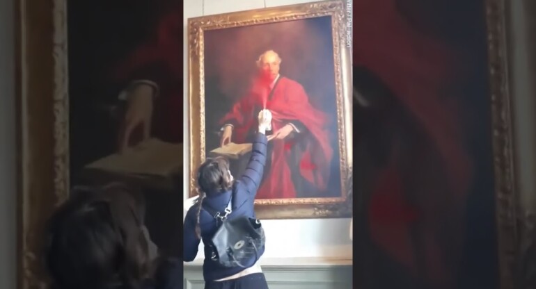 Pro-Palestine activists destroy painting of Lord Balfour at Cambridge University