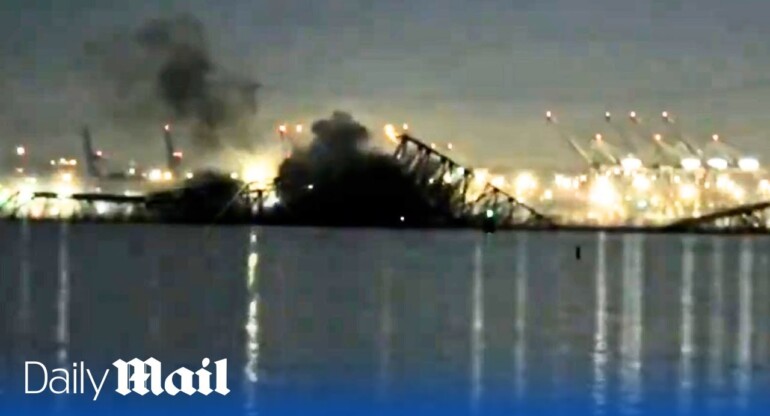 LIVE: View of wrecked Baltimore bridge after cargo ship collision