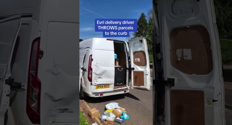 Evri delivery driver THROWS parcels to the curb