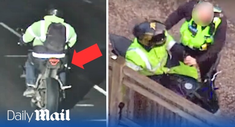 Dangerous biker who rode without plates is caught by police during sting operation