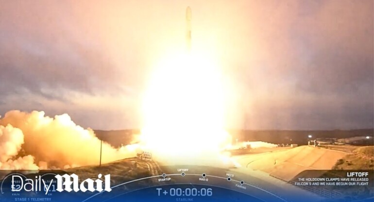 SpaceX rocket launch illuminates California evening sky sending 22 Starlink satellites into space