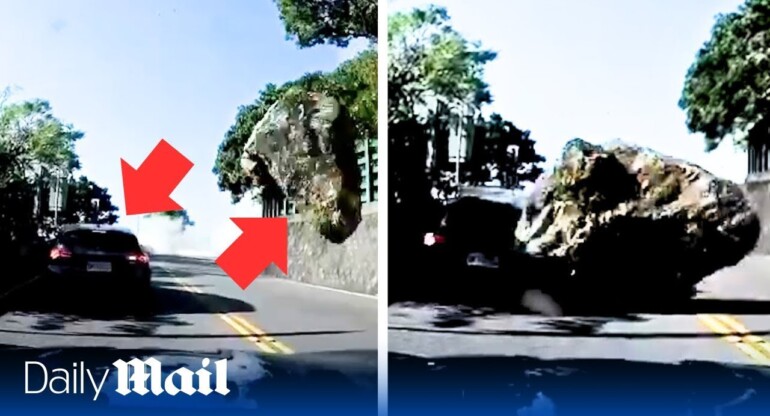 Taiwan earthquake: Dashcam reveals terrifying moment quake triggers rockslide crushing cars below