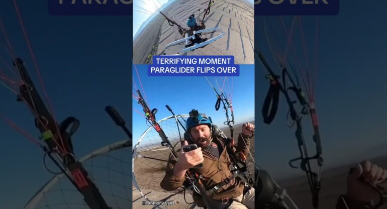 Terrifying moment paraglider falls out of the sky