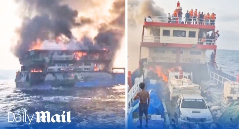 Ferry horror: Blaze forces over 100 passengers to jump into sea off the coast of southern Thailand