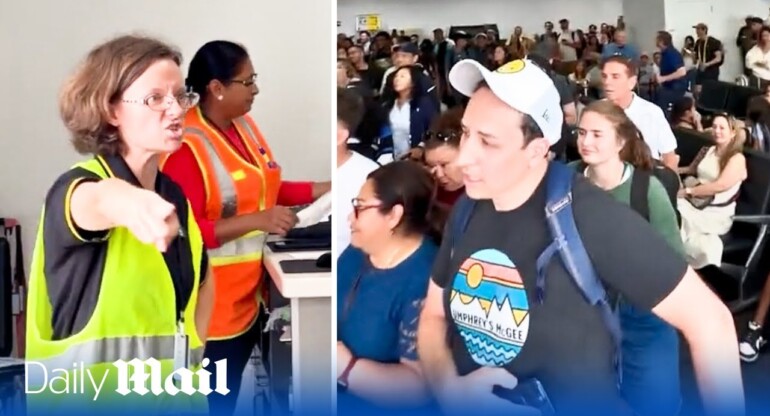 Wild moment Spirit Airlines gate agents berate passengers waiting to board plane