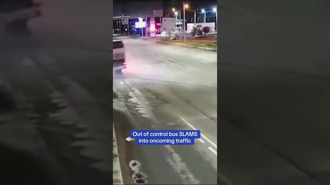 Out of control bus SLAMS into oncoming traffic
