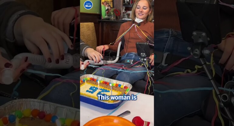 Woman blows out birthday candles with a ventilator ❤️